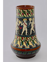 wWileman intarsio vase with musical cherubs No. 3001